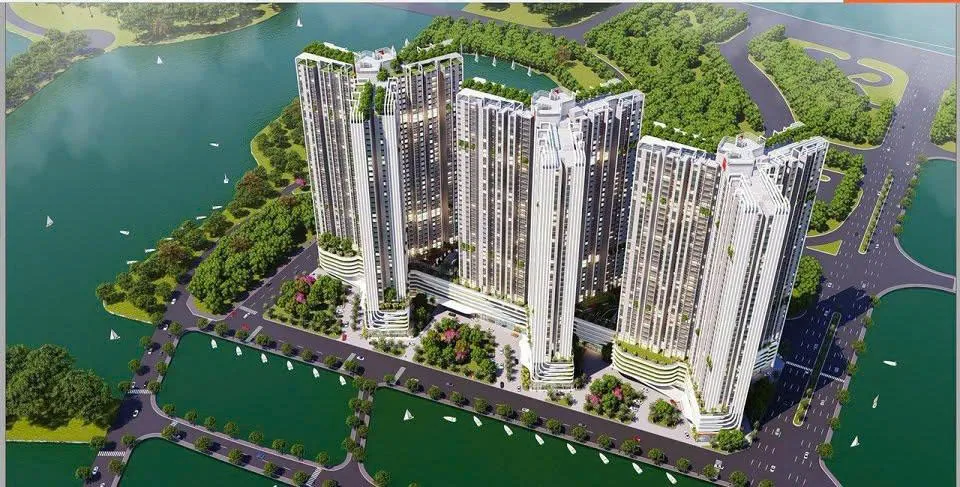Phối cảnh tổng thể ba tòa tháp Gamuda Central Park bên không gian mặt nước